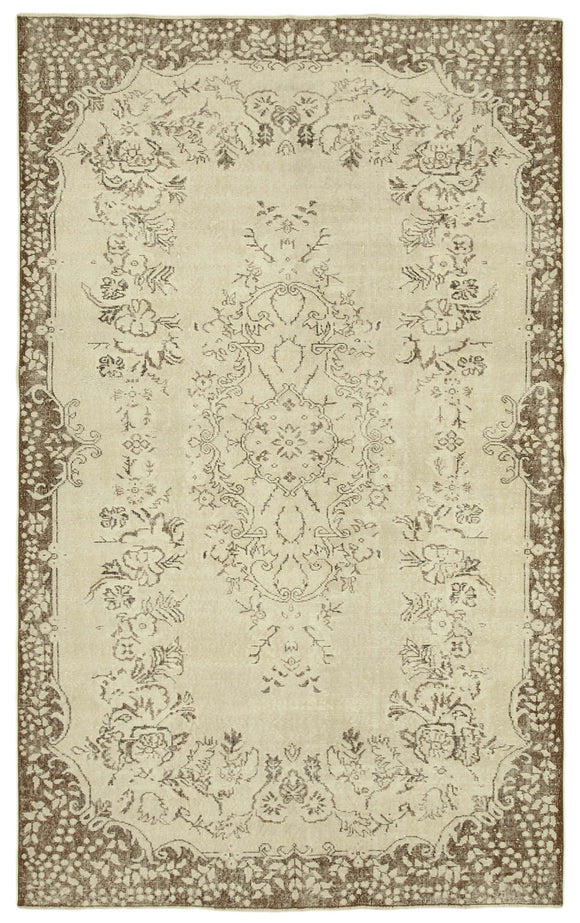 6x10 Beige Turkish Vintage Area Rug - 39294