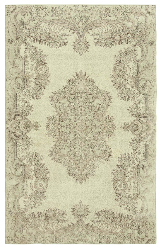 7x10 Beige Turkish Vintage Area Rug - 39304