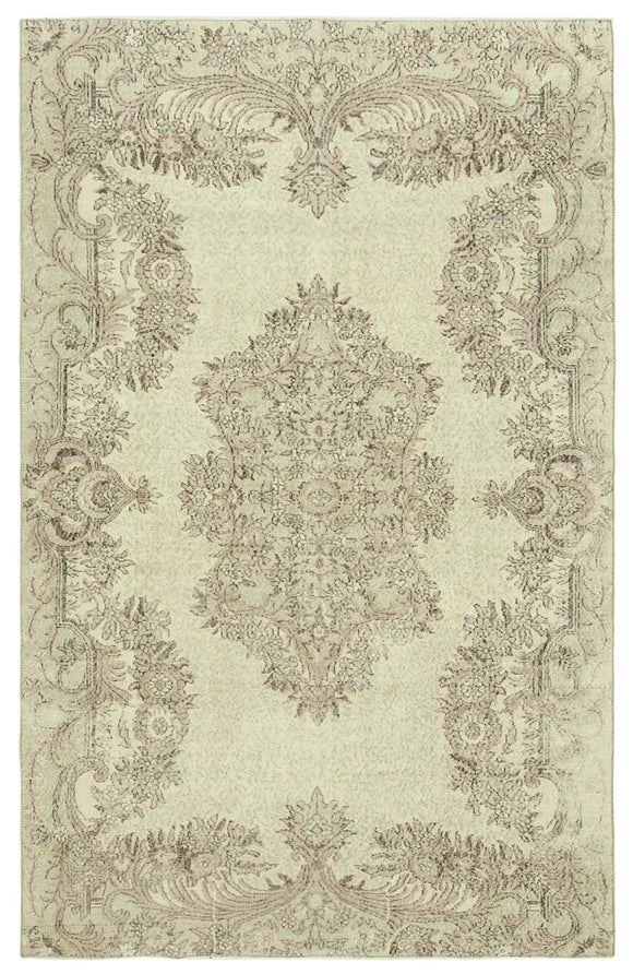7x10 Beige Turkish Vintage Area Rug - 39304