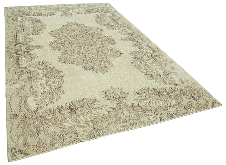 7x10 Beige Turkish Vintage Area Rug - 39304
