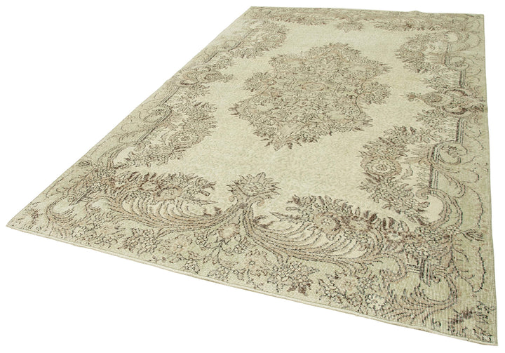 7x10 Beige Turkish Vintage Area Rug - 39304