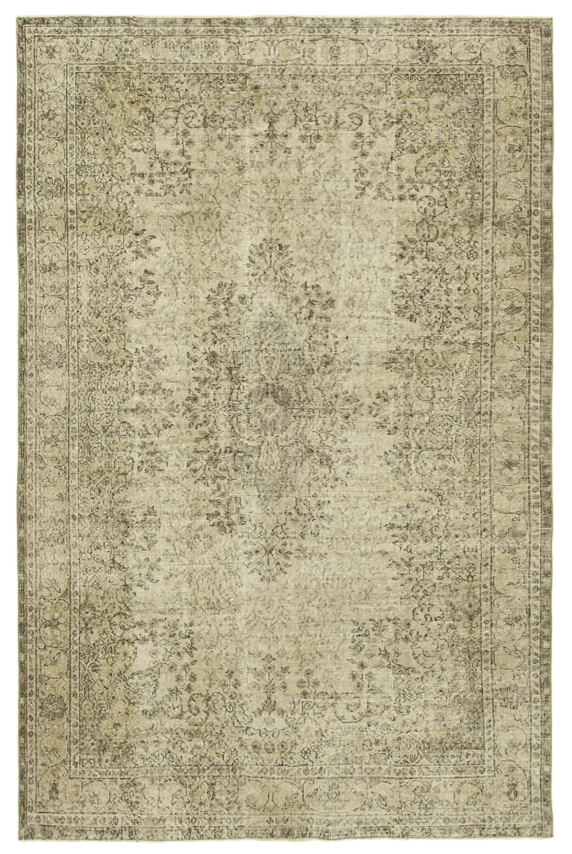 7x10 Beige Turkish Vintage Area Rug - 39305