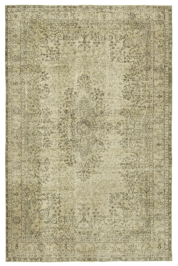7x10 Beige Turkish Vintage Area Rug - 39305