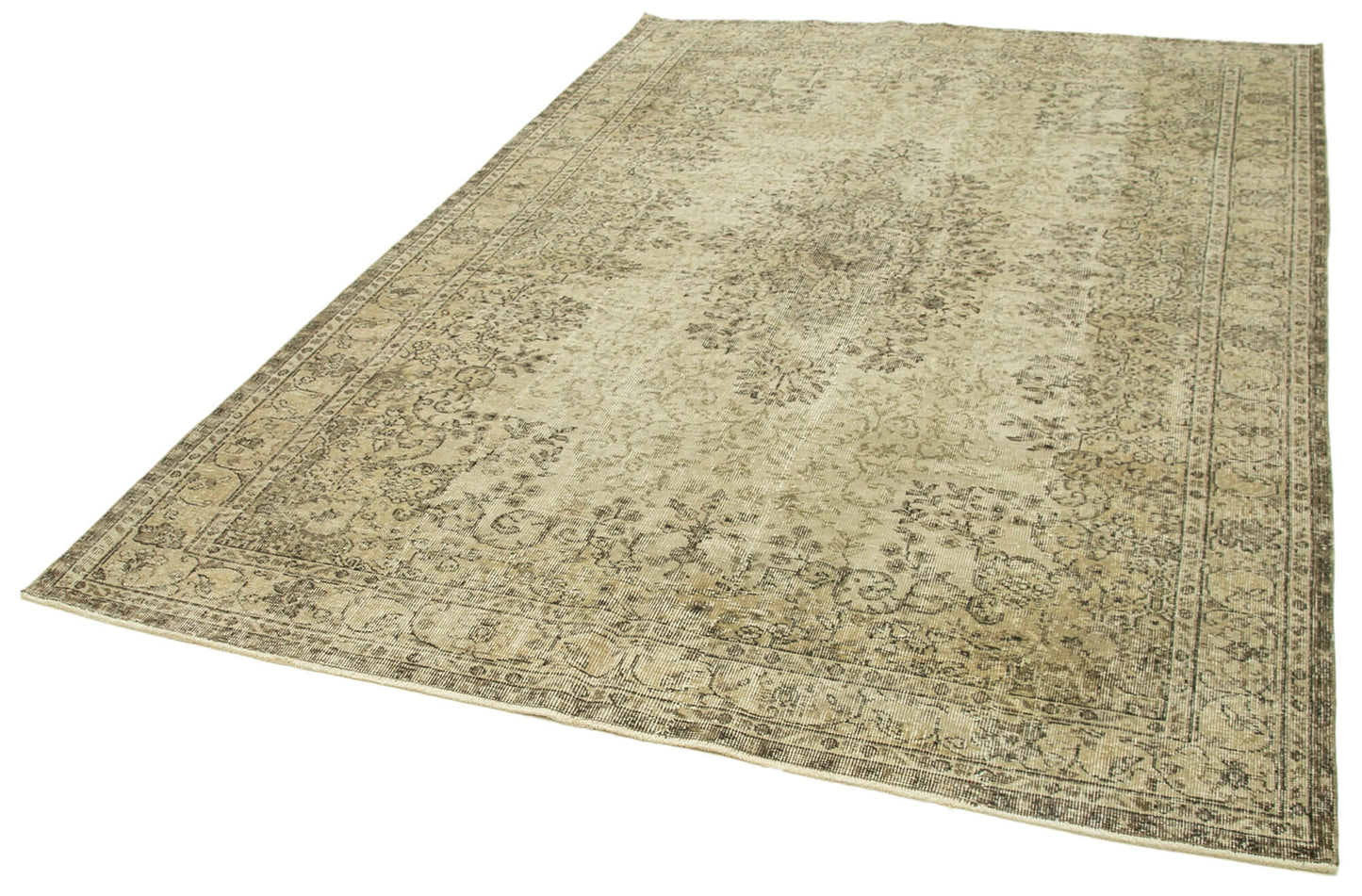 7x10 Beige Turkish Vintage Area Rug - 39305