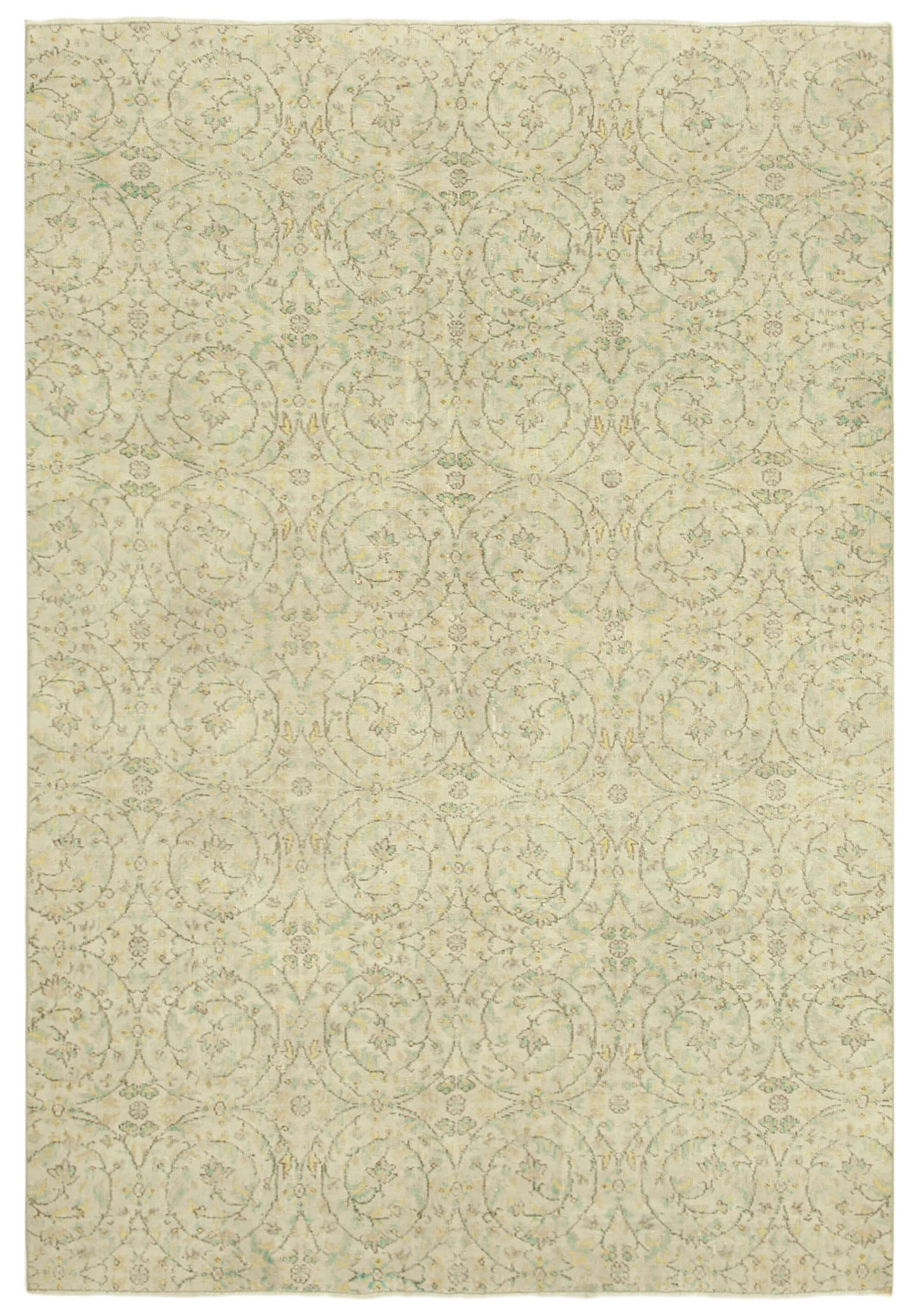 7x9 Beige Turkish Vintage Area Rug - 39306