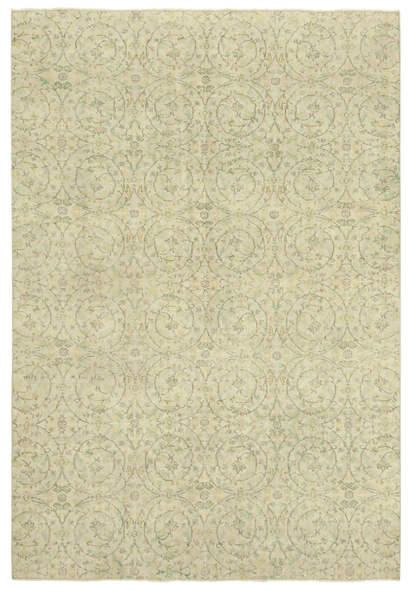 7x9 Beige Turkish Vintage Area Rug - 39306