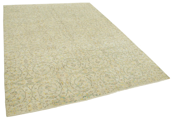 7x9 Beige Turkish Vintage Area Rug - 39306