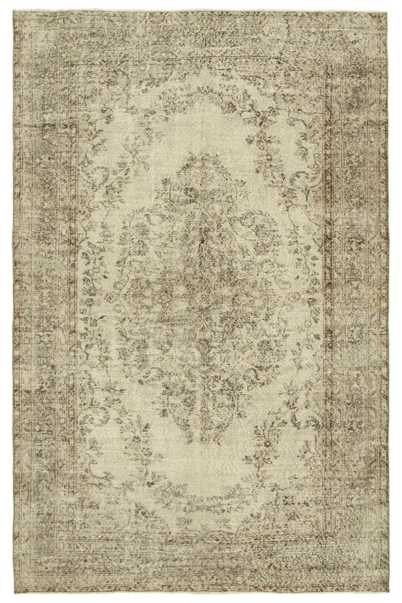 7x10 Beige Turkish Vintage Area Rug - 39312