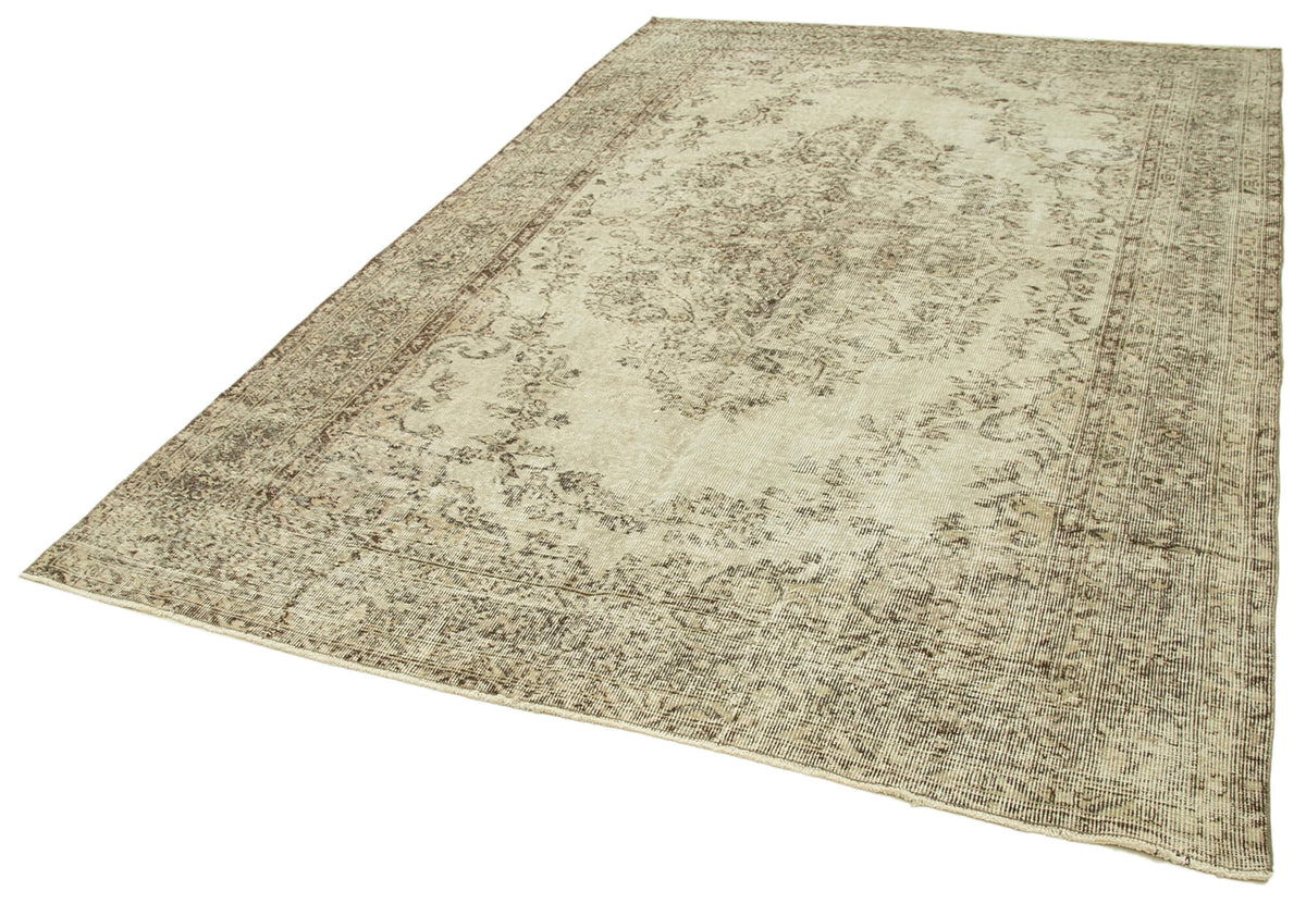 7x10 Beige Turkish Vintage Area Rug - 39312