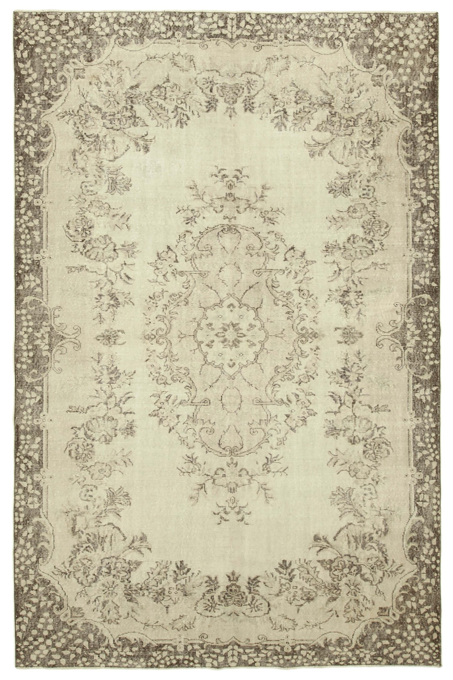 7x10 Beige Turkish Vintage Area Rug - 39317