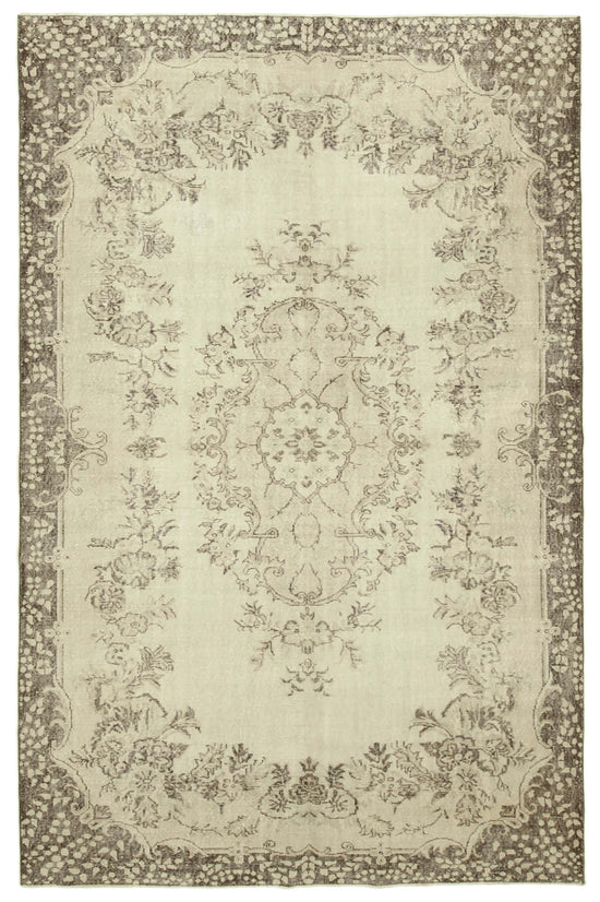 7x10 Beige Turkish Vintage Area Rug - 39317