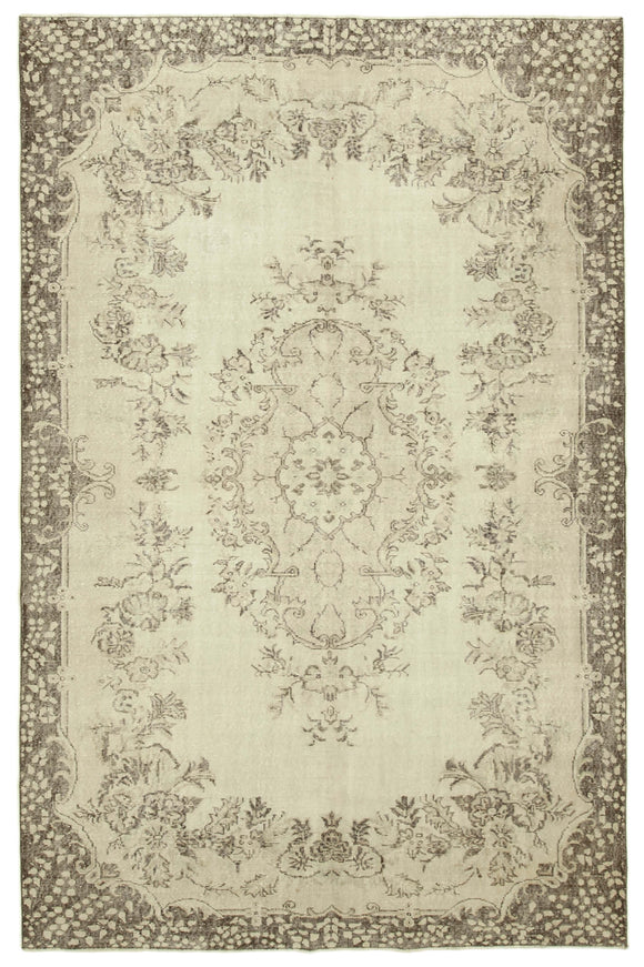 7x10 Beige Turkish Vintage Area Rug - 39317