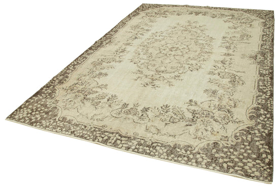 7x10 Beige Turkish Vintage Area Rug - 39317