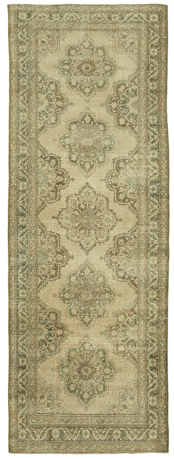 4x13 Beige Turkish Vintage Runner Rug - 39876