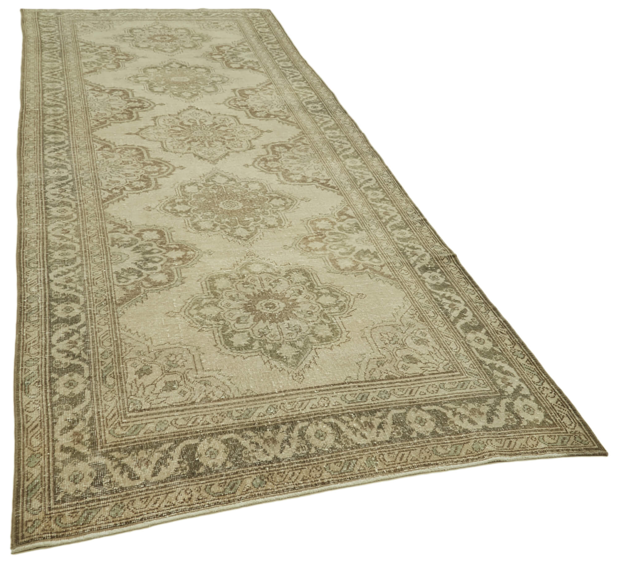 4x13 Beige Turkish Vintage Runner Rug - 39876