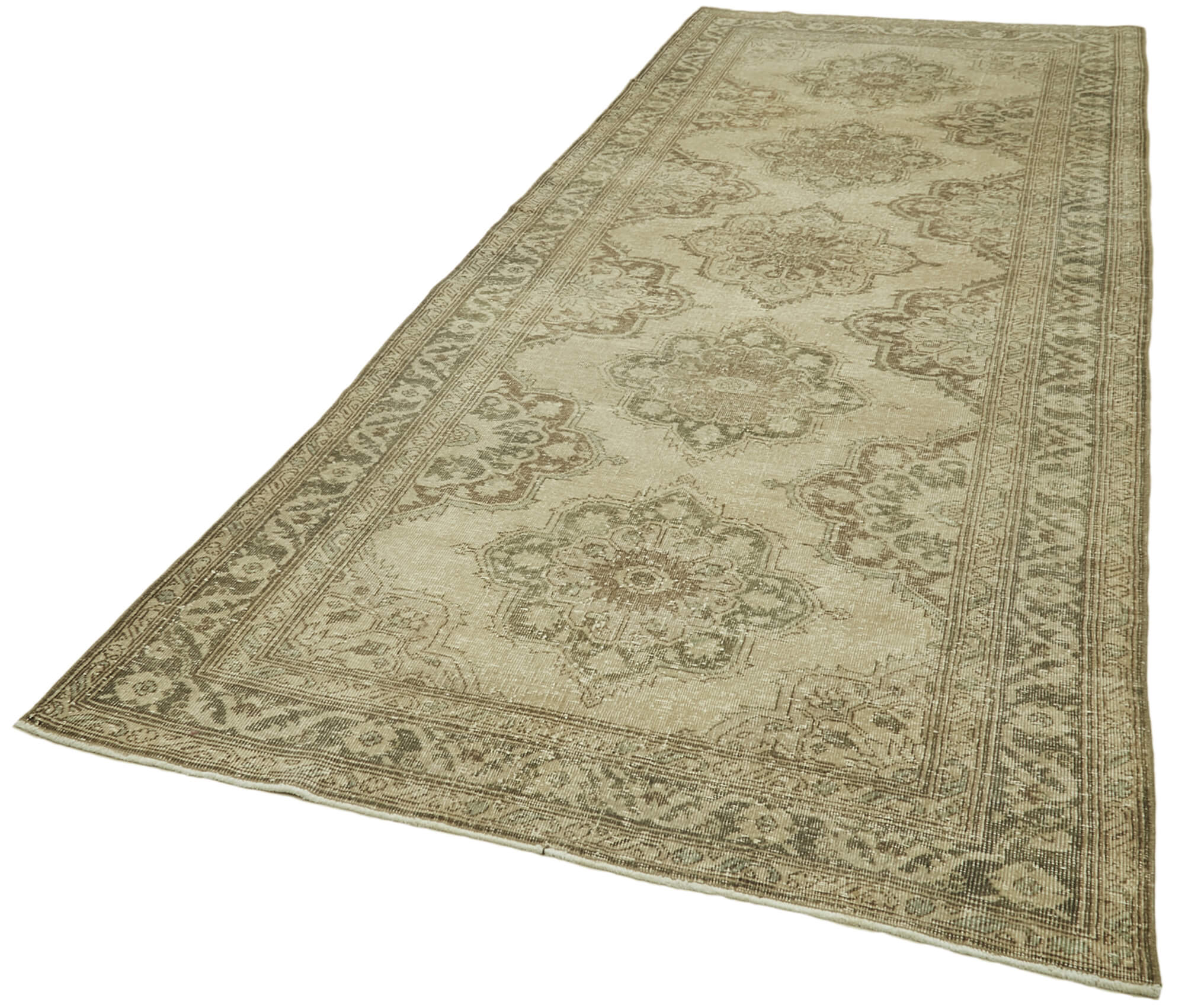 4x13 Beige Turkish Vintage Runner Rug - 39876