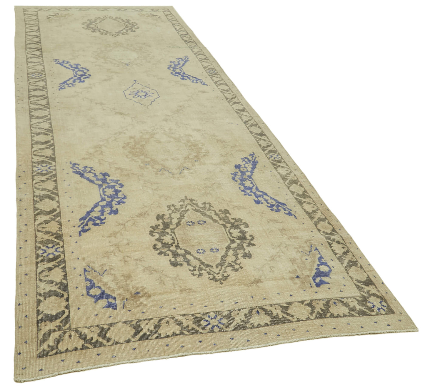 4x13 Beige Turkish Vintage Runner Rug - 39909