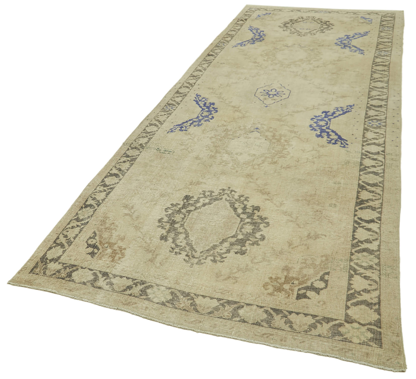 4x13 Beige Turkish Vintage Runner Rug - 39909