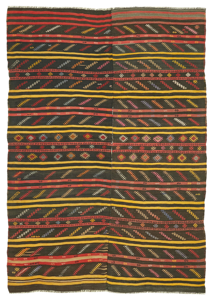 7x11 Brown Vintage Turkish Kilim Rug - 39924