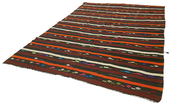 7x11 Brown Vintage Turkish Kilim Rug - 39953