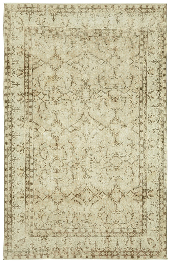 7x10 Beige Turkish Vintage Area Rug - 41396