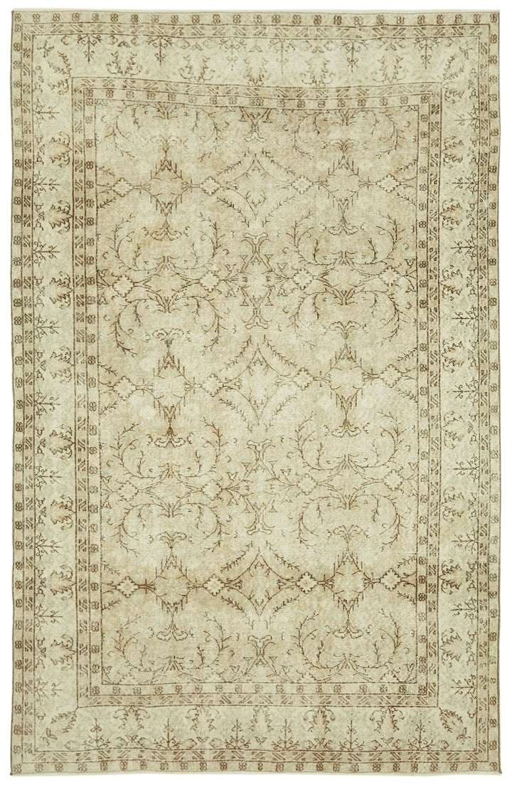 7x10 Beige Turkish Vintage Area Rug - 41396