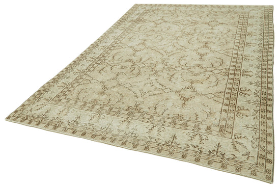 7x10 Beige Turkish Vintage Area Rug - 41396