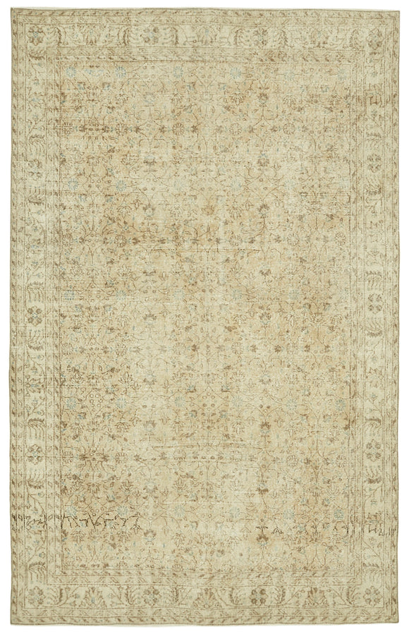 7x11 Beige Turkish Vintage Area Rug - 41397