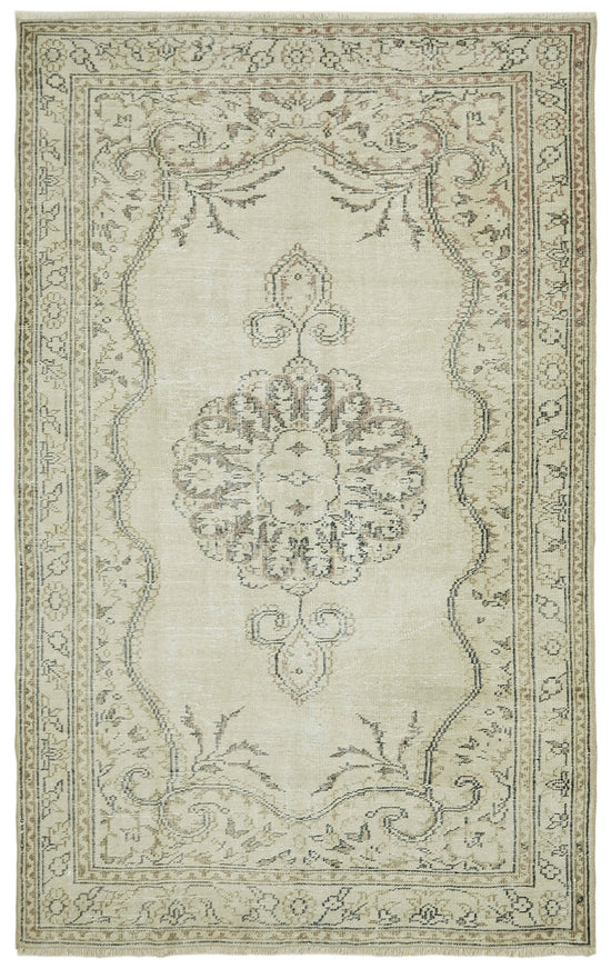 6x9 Beige Turkish Vintage Area Rug - 41411