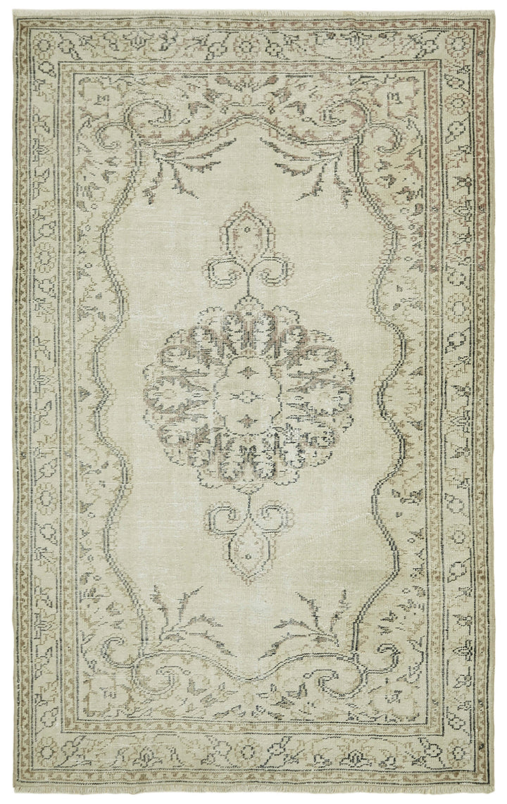 6x9 Beige Turkish Vintage Area Rug - 41411