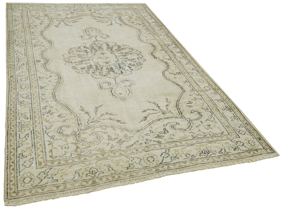 6x9 Beige Turkish Vintage Area Rug - 41411