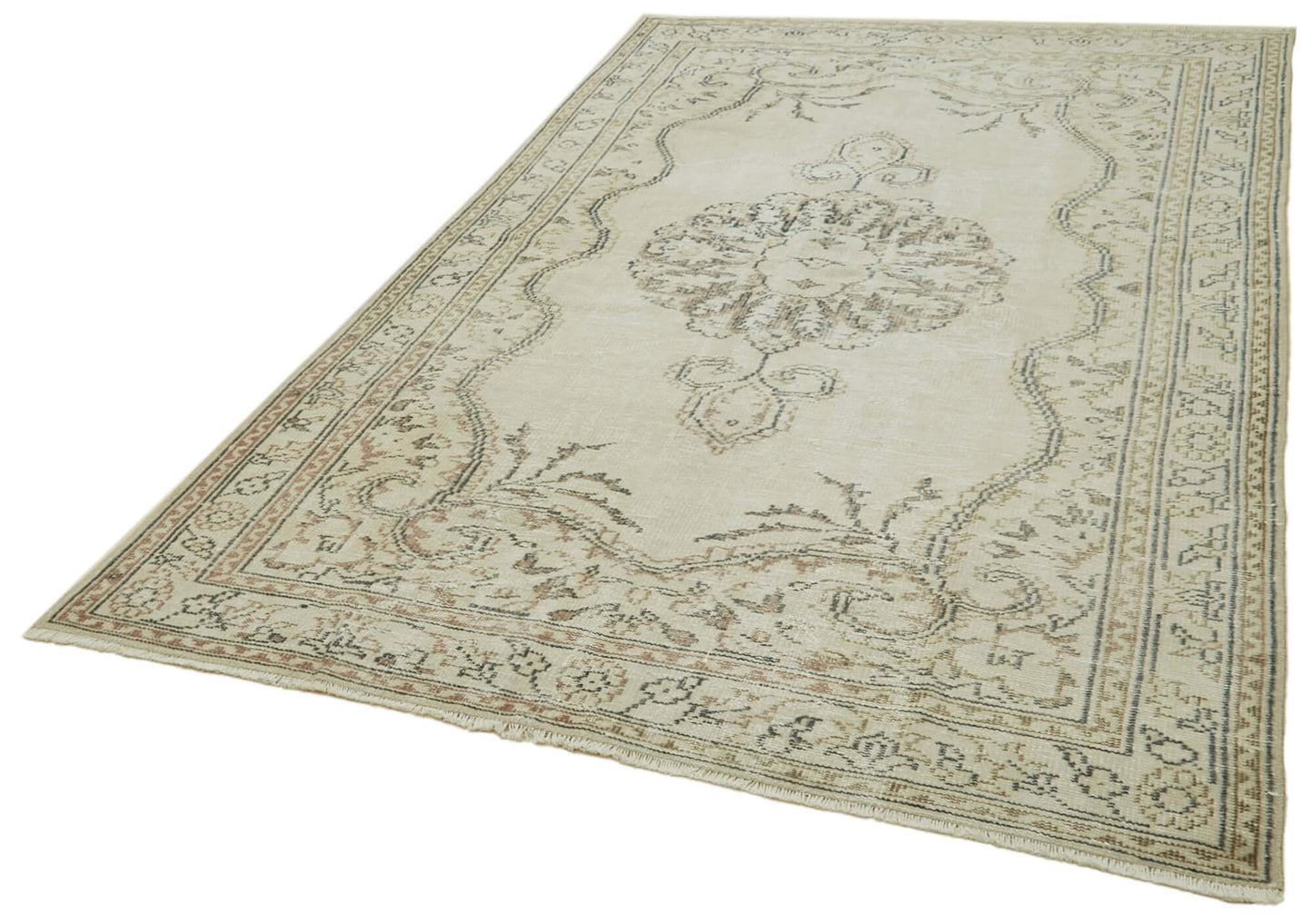 6x9 Beige Turkish Vintage Area Rug - 41411
