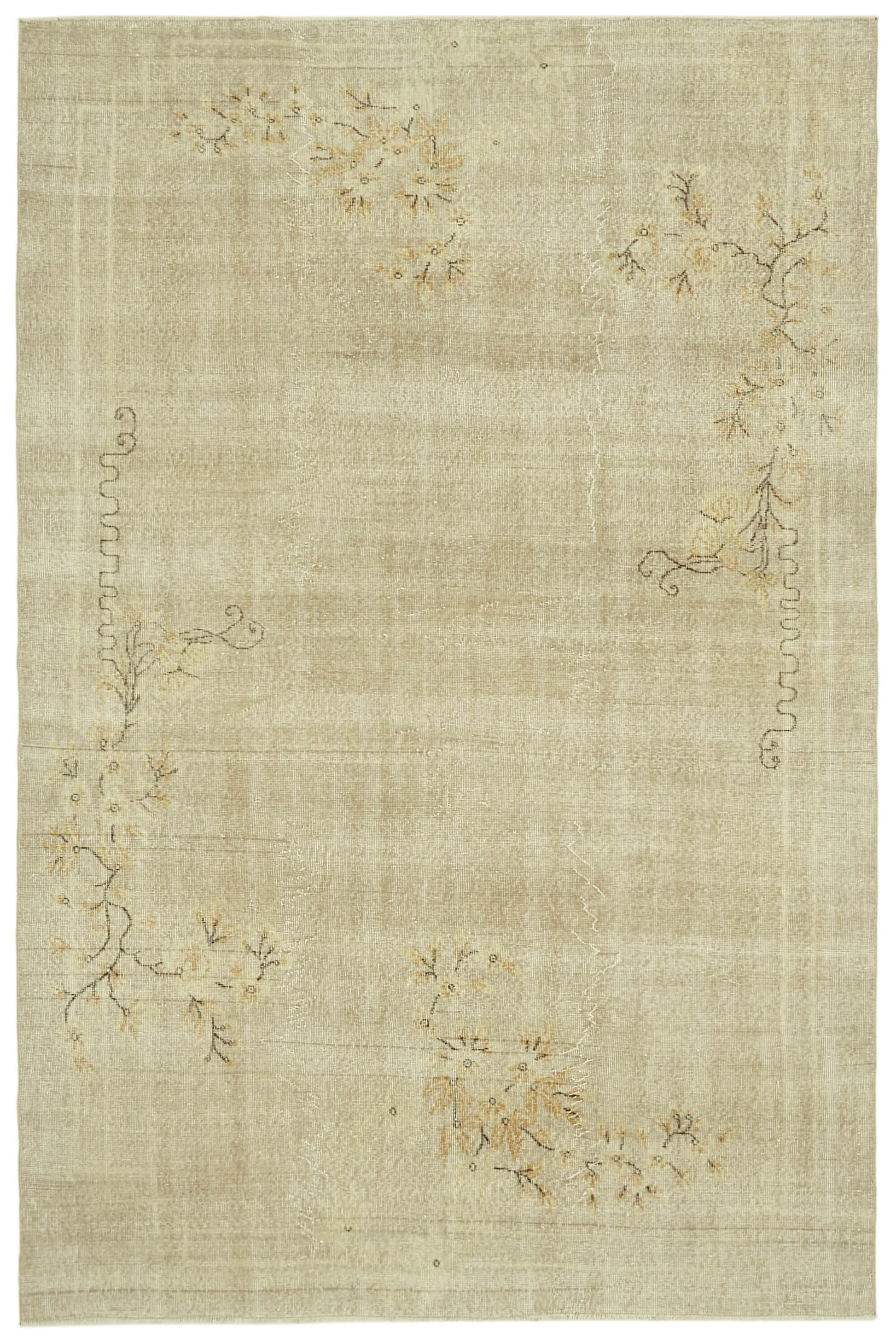 7x10 Beige Turkish Vintage Area Rug - 41415