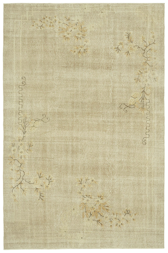 7x10 Beige Turkish Vintage Area Rug - 41415