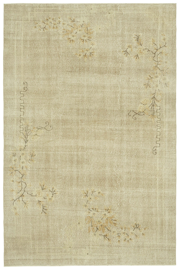 7x10 Beige Turkish Vintage Area Rug - 41415