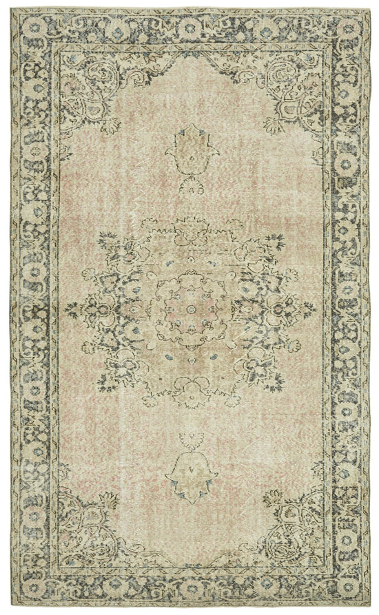 6x10 Beige Turkish Vintage Area Rug - 41429