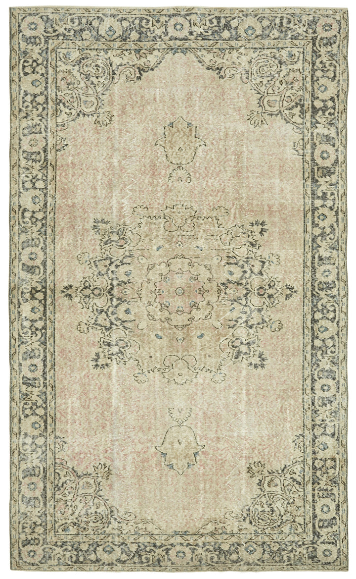 6x10 Beige Turkish Vintage Area Rug - 41429