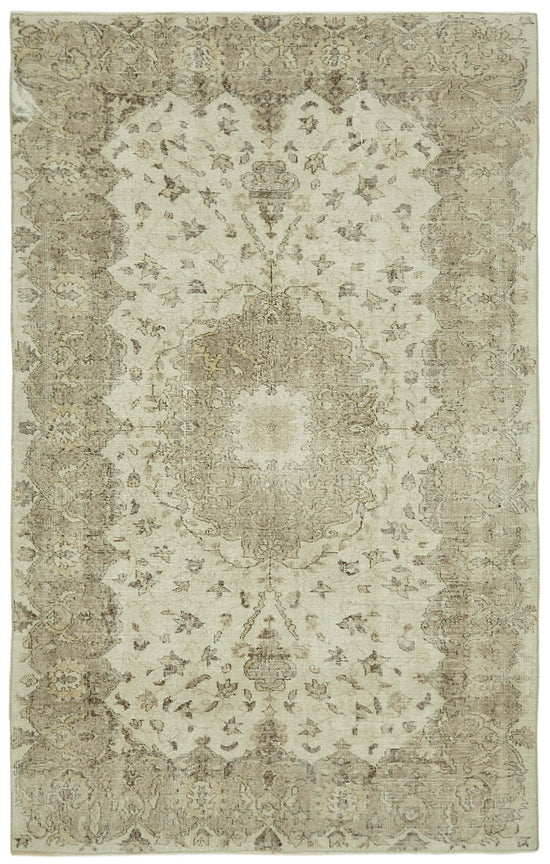 6x9 Beige Turkish Vintage Area Rug - 41440