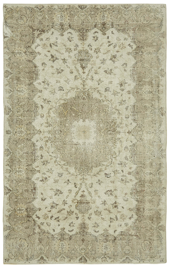6x9 Beige Turkish Vintage Area Rug - 41440