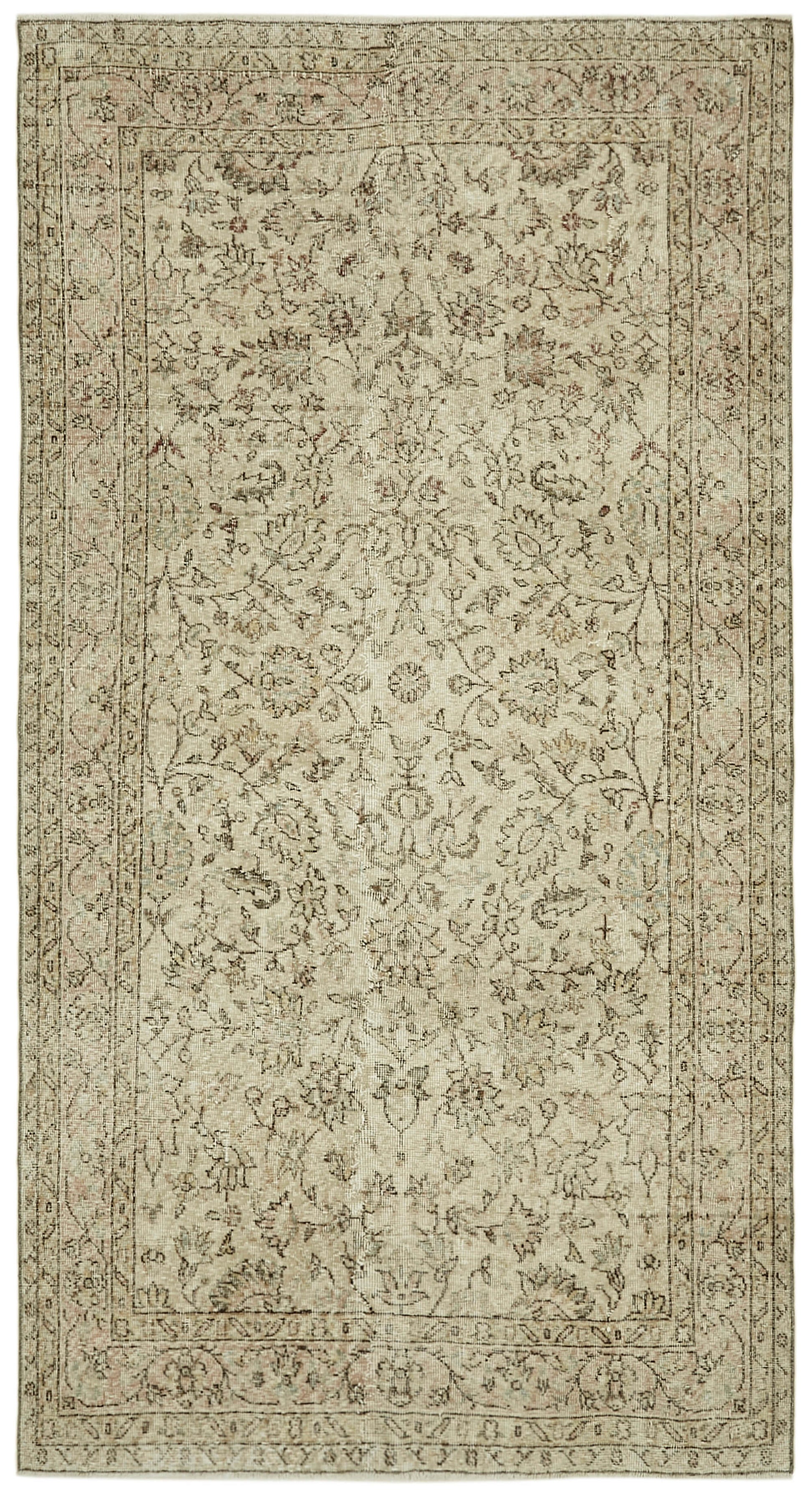 5x9 Beige Turkish Vintage Area Rug - 41441