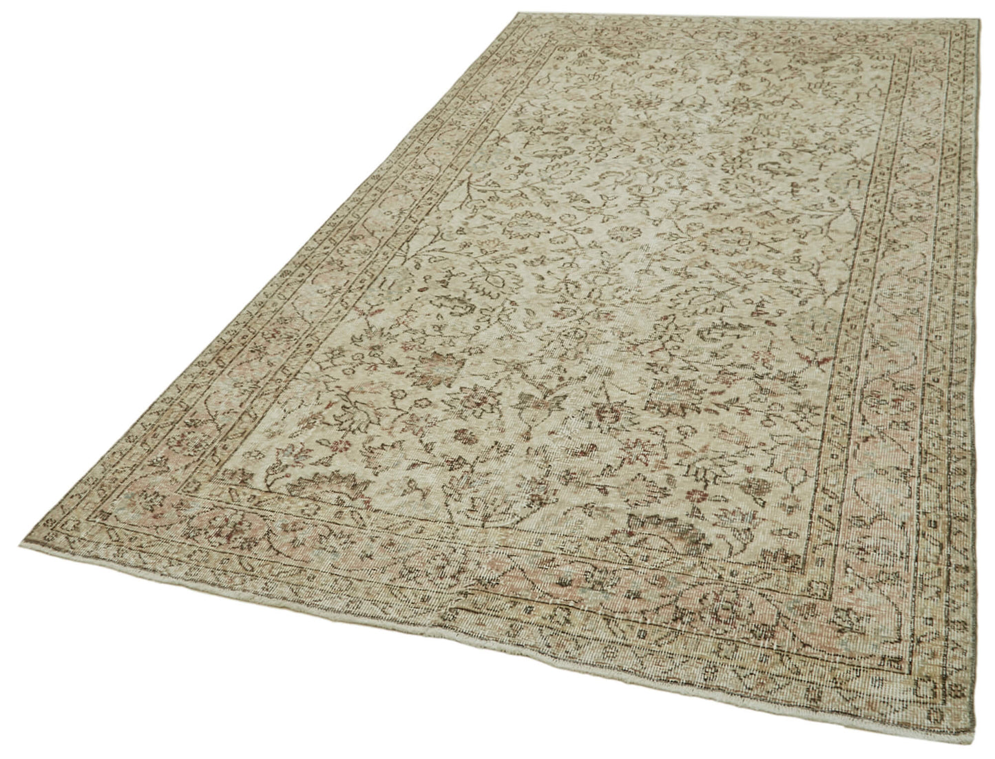 5x9 Beige Turkish Vintage Area Rug - 41441
