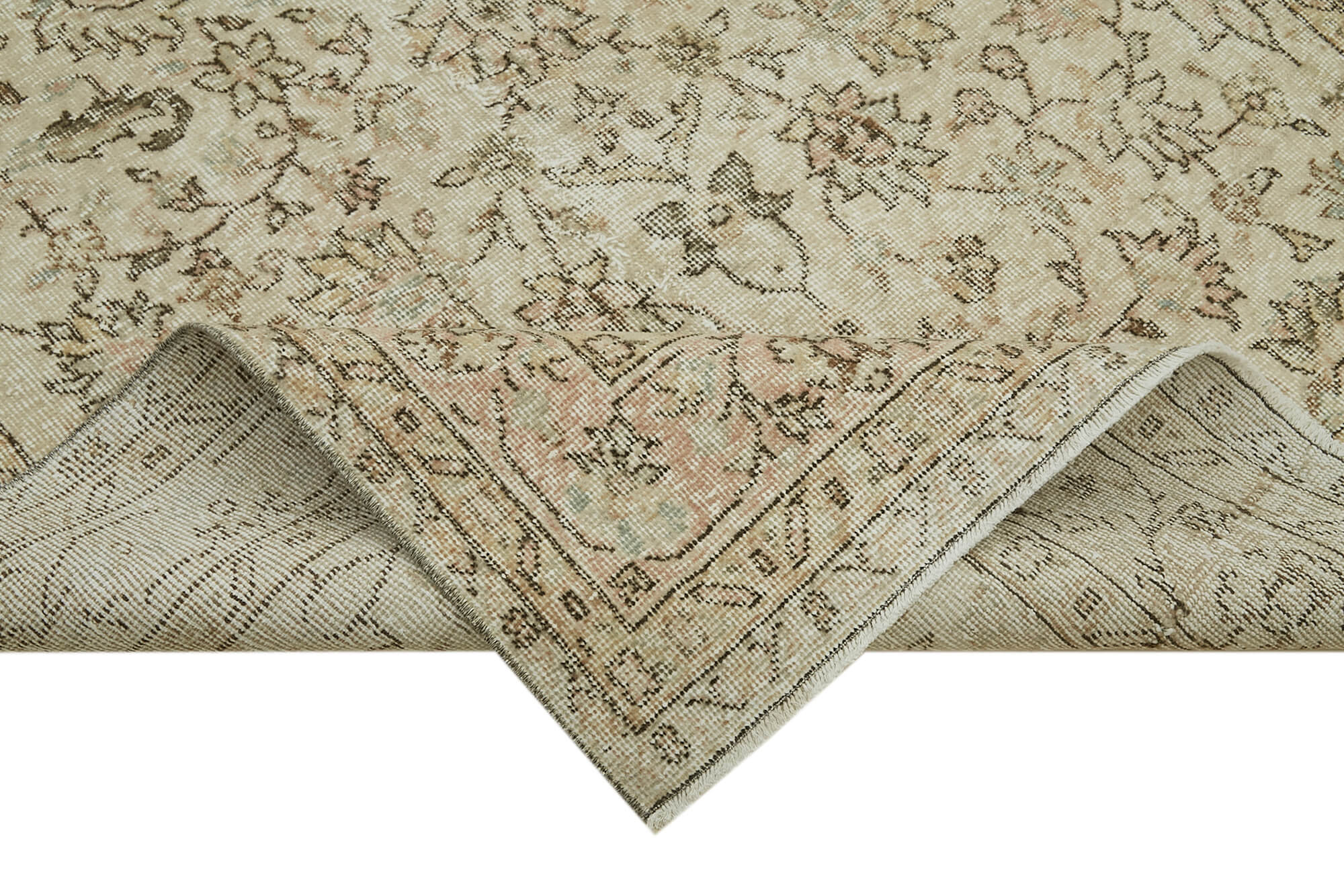 5x9 Beige Turkish Vintage Area Rug - 41441