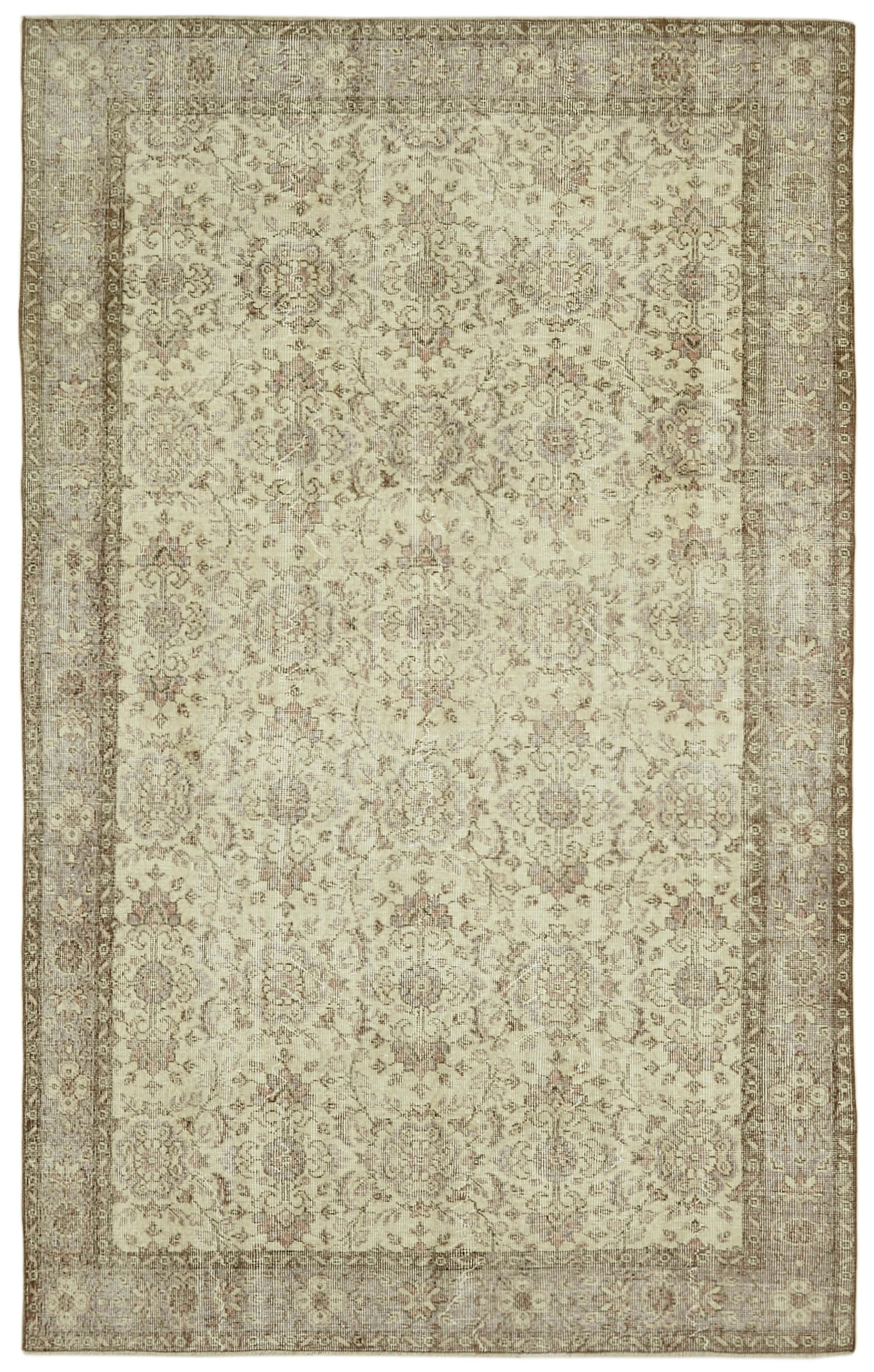 6x9 Beige Turkish Vintage Area Rug - 41443