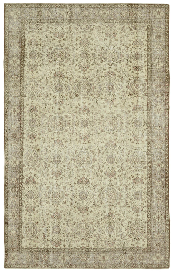 6x9 Beige Turkish Vintage Area Rug - 41443