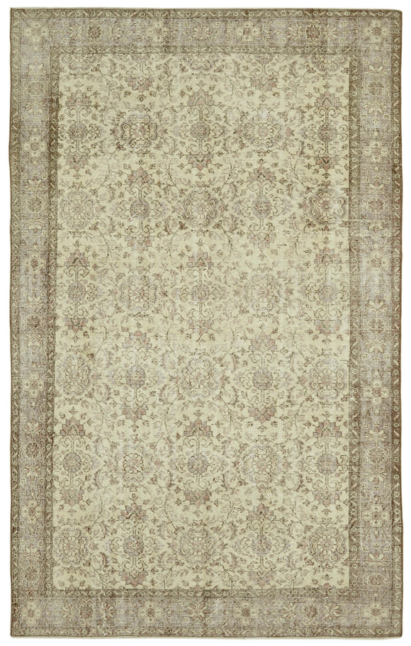 6x9 Beige Turkish Vintage Area Rug - 41443