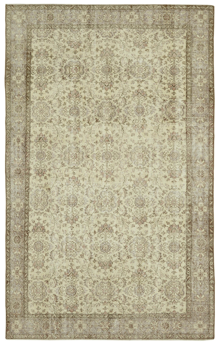 6x9 Beige Turkish Vintage Area Rug - 41443