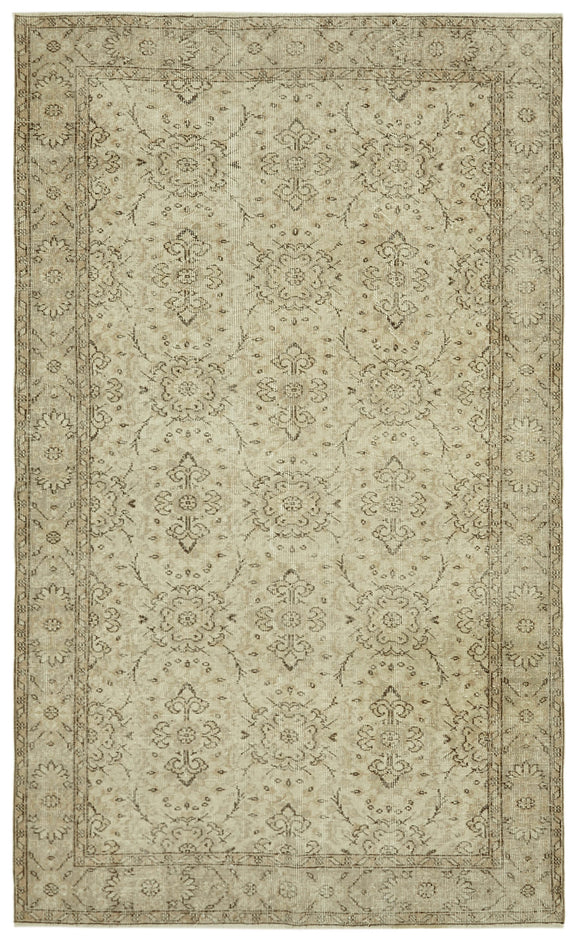 5x9 Beige Turkish Vintage Area Rug - 41444