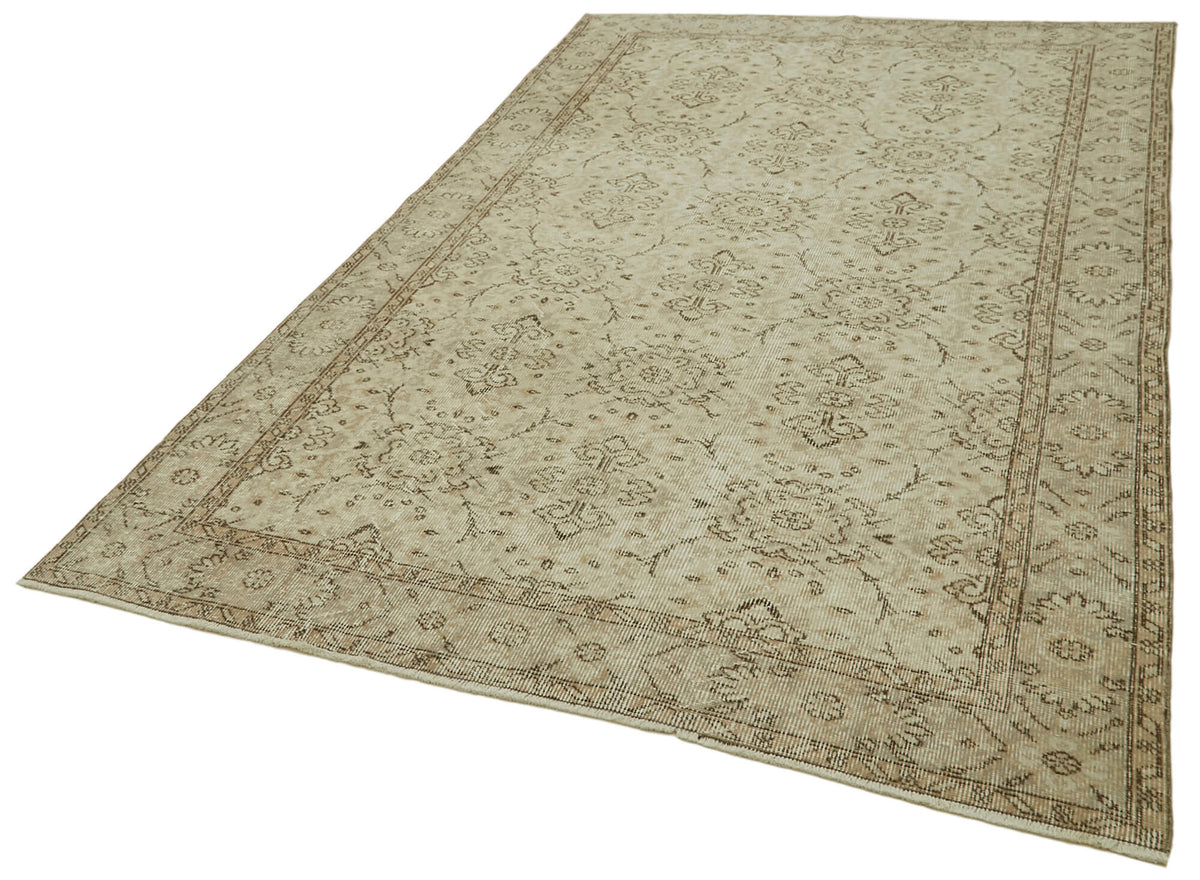 5x9 Beige Turkish Vintage Area Rug - 41444