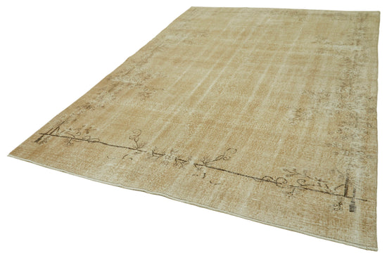 7x10 Beige Turkish Vintage Area Rug - 41445