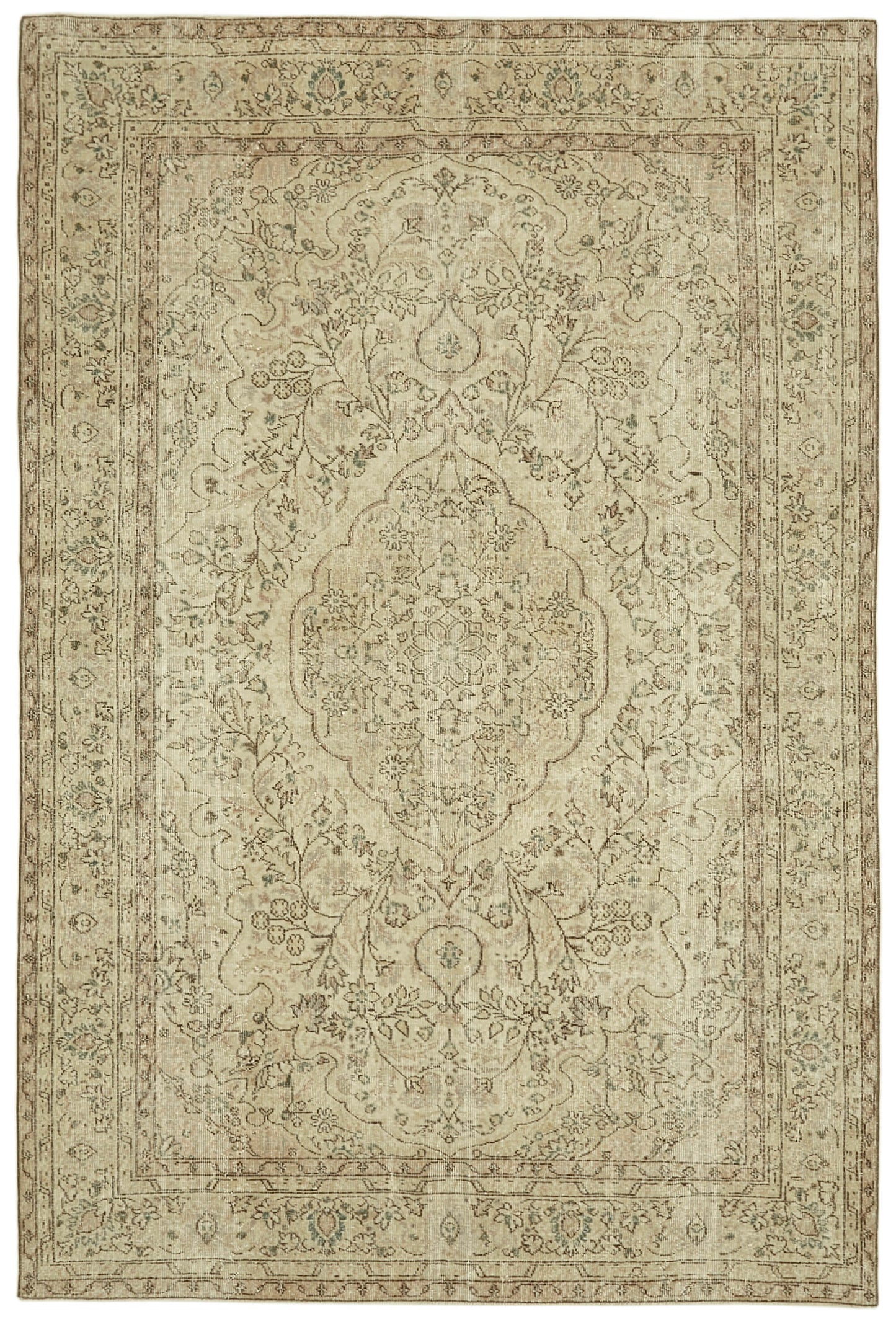 7x10 Beige Turkish Vintage Area Rug - 41446